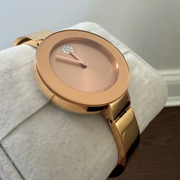 Movado Bold Rose Gold Bangle Watch with Crystal Detail - Picture 2 of 7